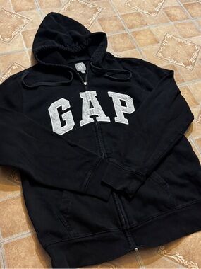 Vintage GAP Spellout Full-Zip Hoodie - Black (Size Large) - Broken Zipper